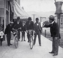Bicyclists Lewis Black, L.E. Hotchkiss, C.E. Slosson, & Thomas Neville